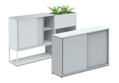 Armoire à portes coulissantes, système modulaire mobilier de bureau combiné