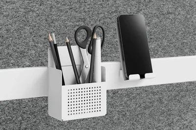 Embru Lift Table lite Gestell weiss Handyhalter Stiftebehaelter Detail