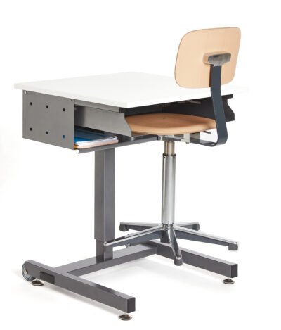 Embru 5770 Schultisch Einfachtablar hinten Hefte stuhl stuhlaufhaengung